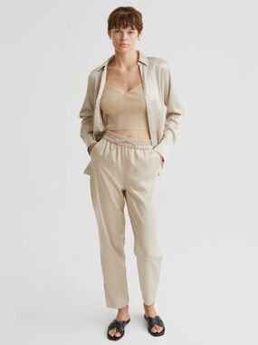 H&M Beige Elastic-Waist Tapered Joggers